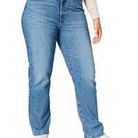 BOSS Womens Straight Crop 1.4 Regular-fit Jeans in mid-Blue Italian Denim