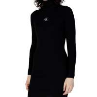 Calvin Klein Jeans Women Sweater Dress Badge Roll Neck Long Sleeve